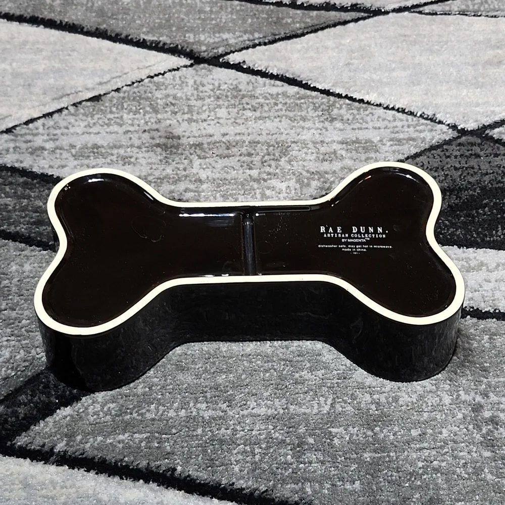RAE DUNN ARTISAN COLLECTION BONE APPETIT PET BOWL BLACK & ORANGE NWOT